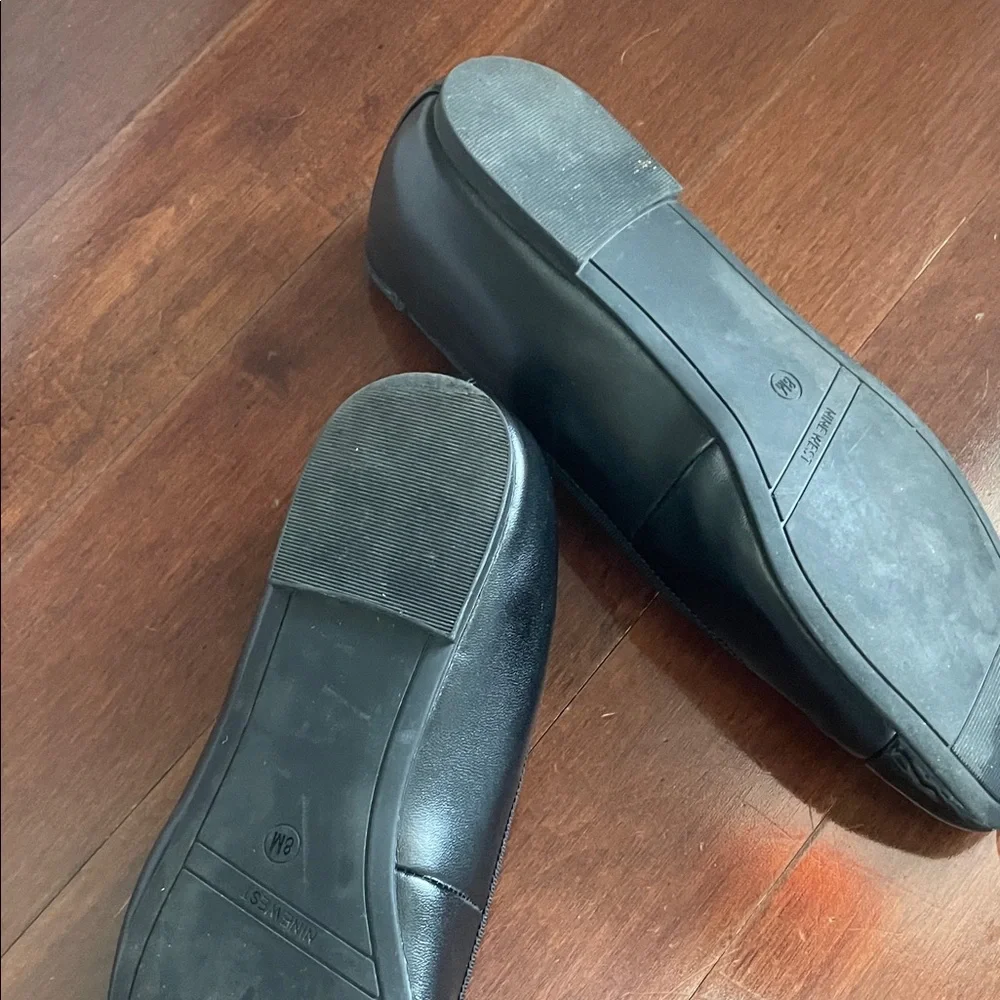 Nine West Black Women's Leather Ballet Flats with Patent Cap Toe